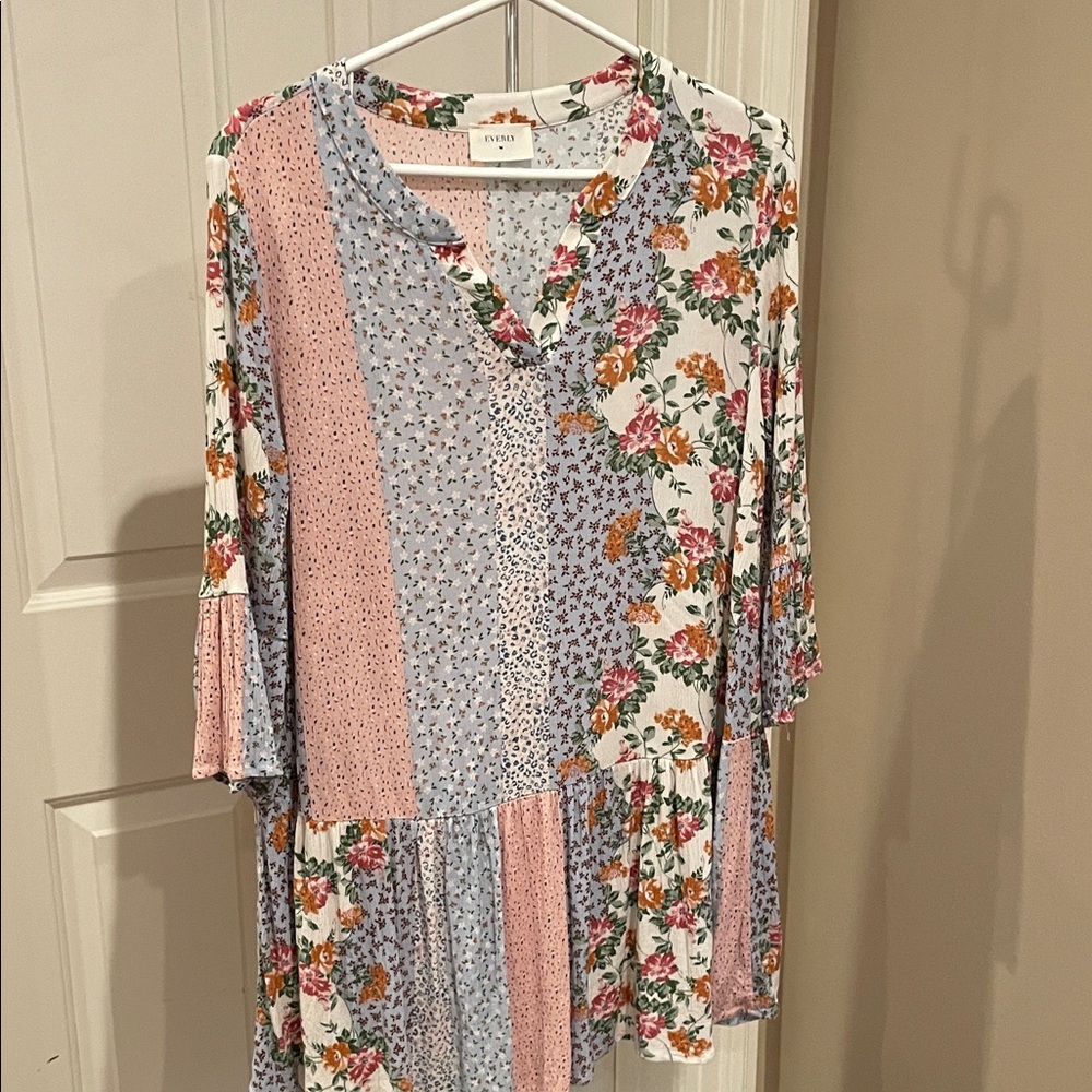 Everly sz S long flowy top pastel mixed media shabby chic